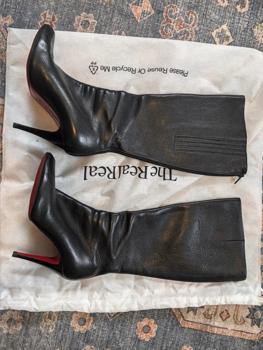 Christian Louboutin Black Leather Stiletto Boots with Red Soles